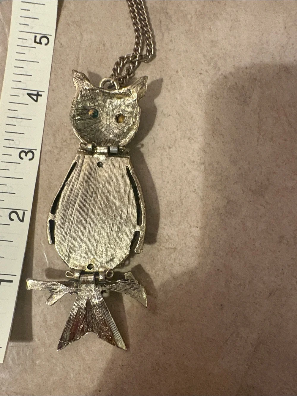 Gold-Tone Owl Pendant Necklace with Green Stone Inlay solid!